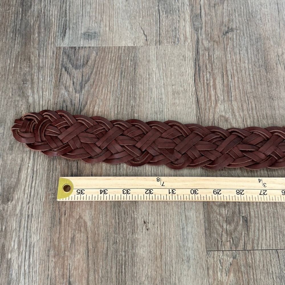 Abercrombie & Fitch Brown Braided Leather Belt XS/S Wide Woven Boho Round Buckle - Picture 12 of 13